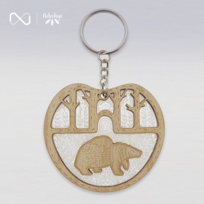 bear father and son wooden keychain front