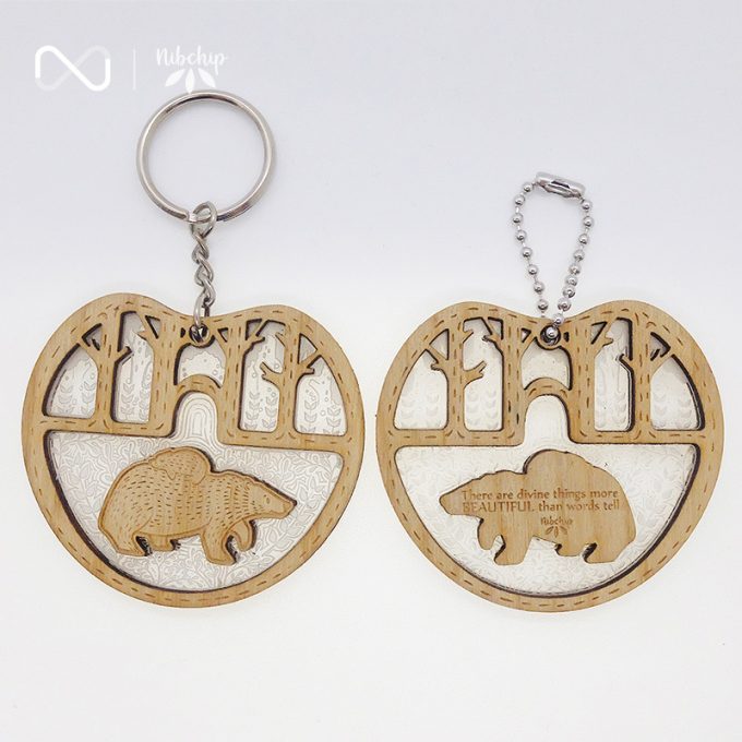 bear father and son wooden keychain front and back top view