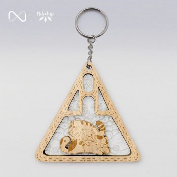 cat family wooden keychain front view