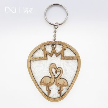 flamingo couple wooden keychain front