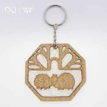 twin hedgehogs wooden keychain front