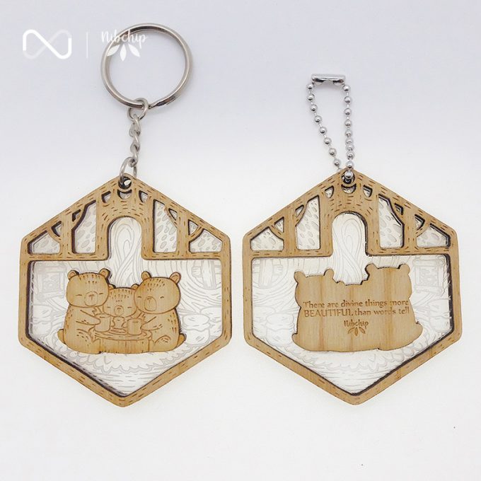 koala family wooden keychain front and back topview