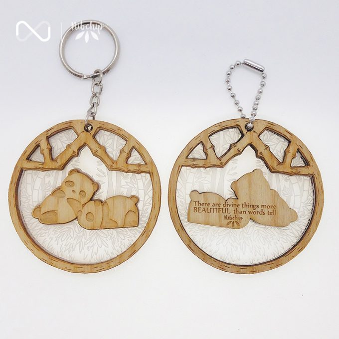 panda brothers wooden keychain front and back topview
