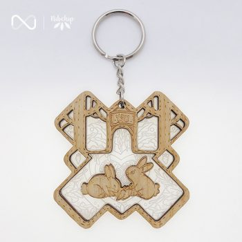 funny rabbits wooden keychain front