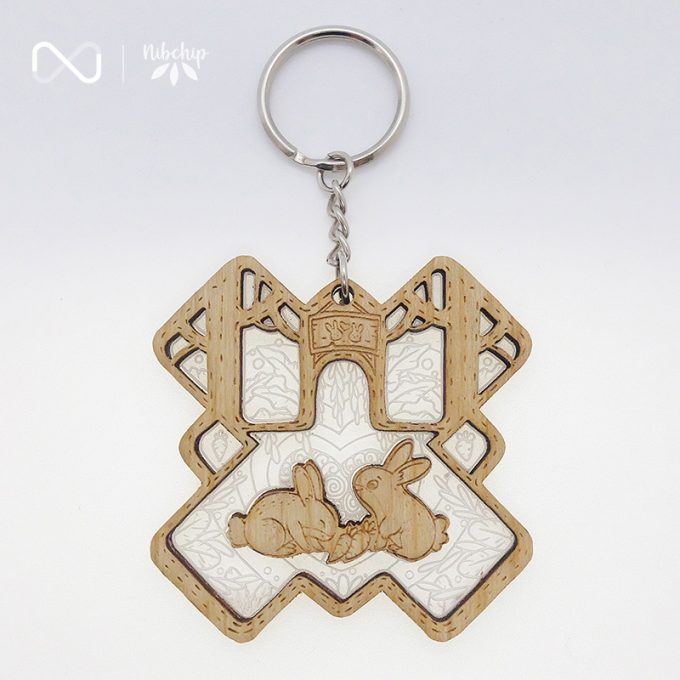 funny rabbits wooden keychain front